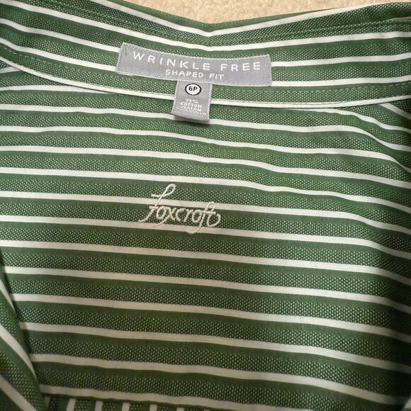 Green and white striped wrinkle free Foxcroft shirt sizd 6P - Picture 4 of 7